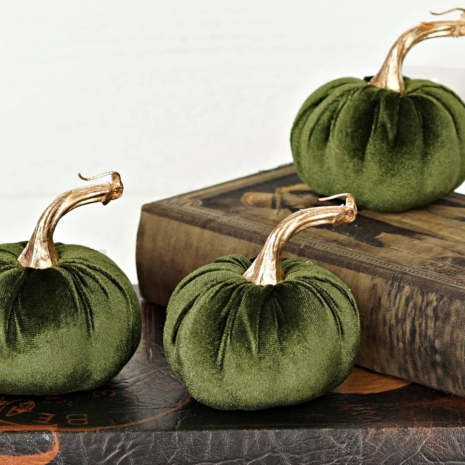 29435-4in velvet pumpkin w. golden stem-Green