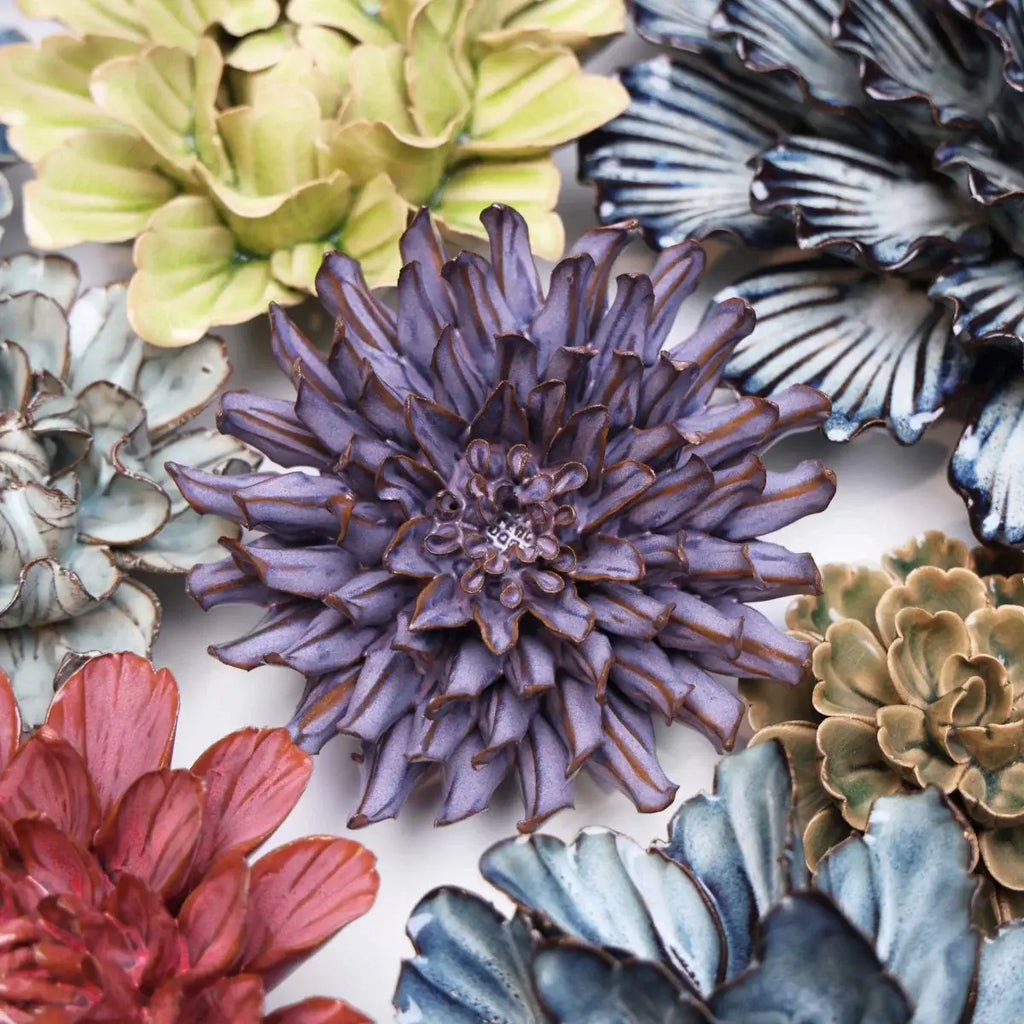 Living Walls - Ceramic Flower Tabletop Green Art Violet Mum