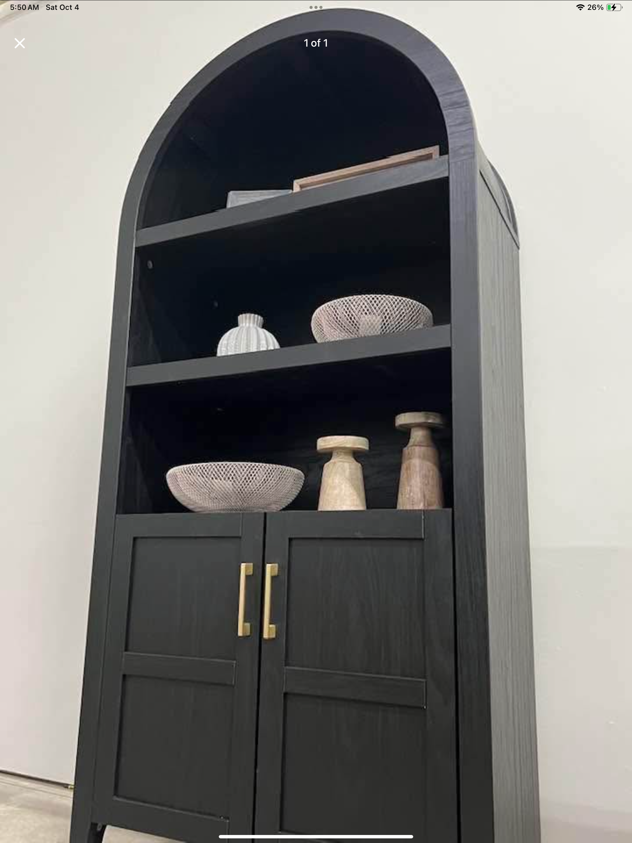 Arched bookcase with cabinet