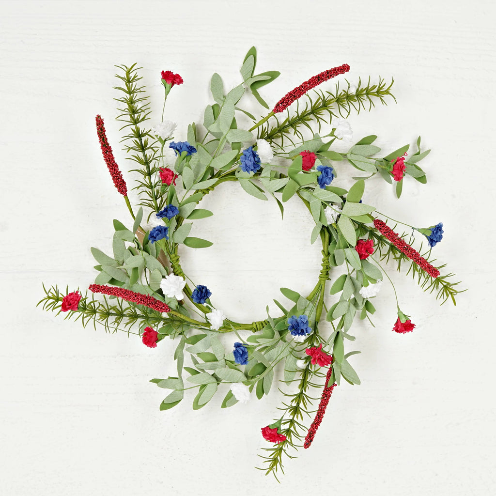 16in(5.5)Wreath-Red White Blue Carnation Blossom w. Heather