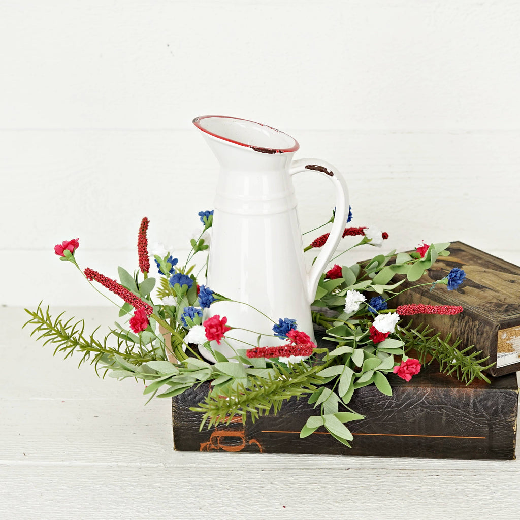 16in(5.5)Wreath-Red White Blue Carnation Blossom w. Heather