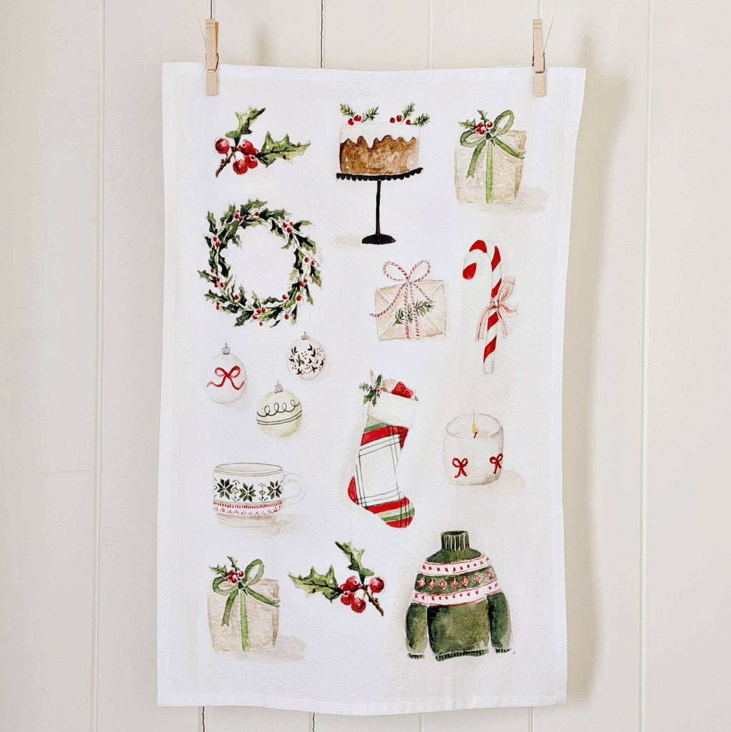 Classic christmas cotton tea towel