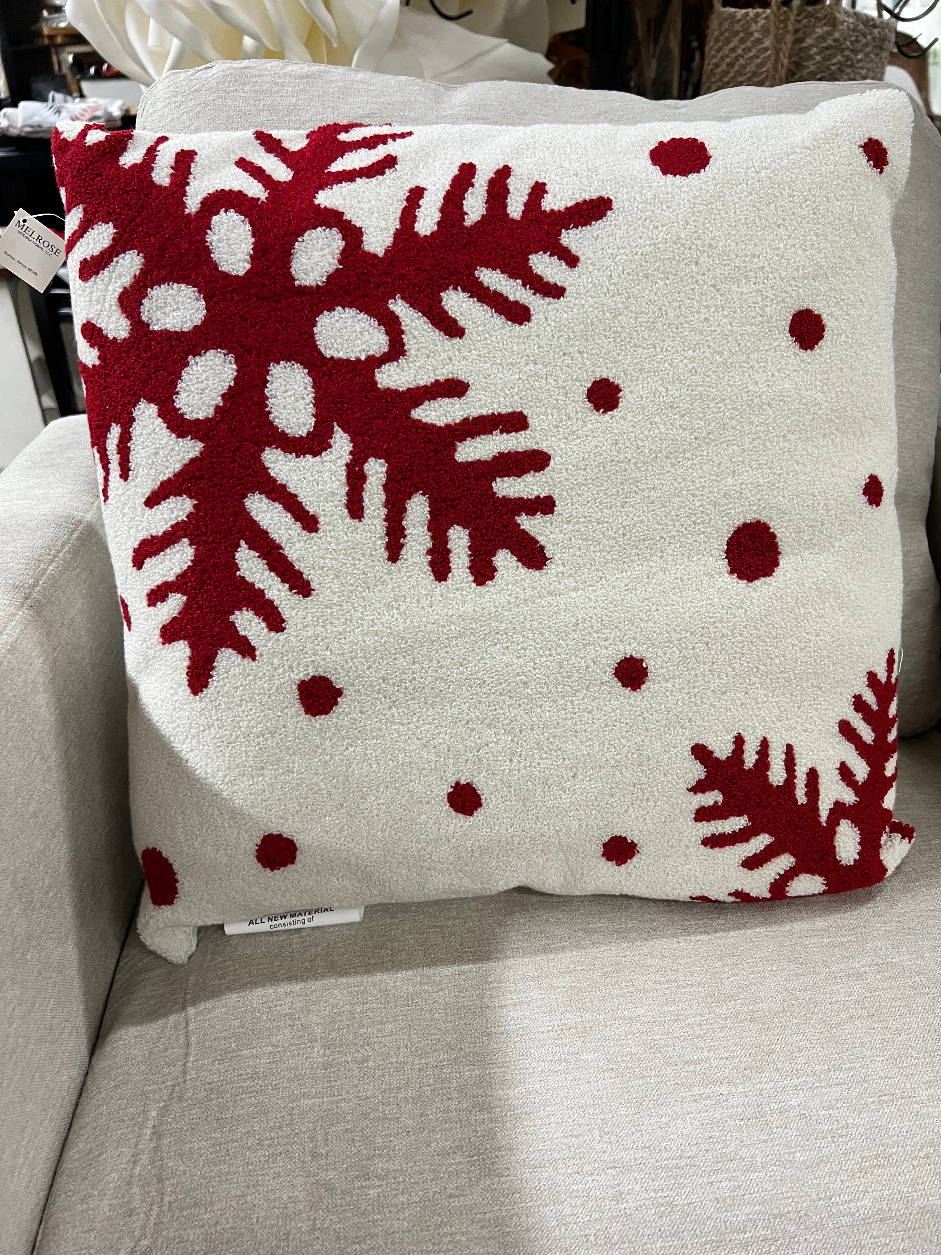 Snowflakes Red and White 18” Accent Pillow