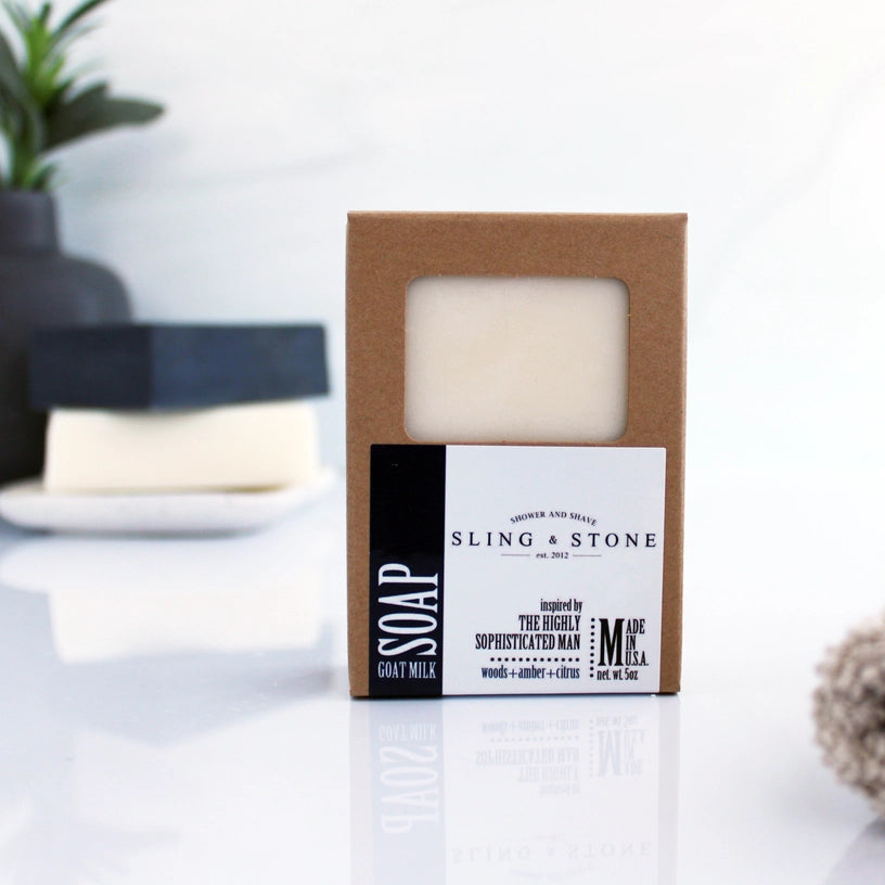 Sling & Stone The Highly Sophisticated Man Goat Milk Bar Soap (woods + amber + citrus)