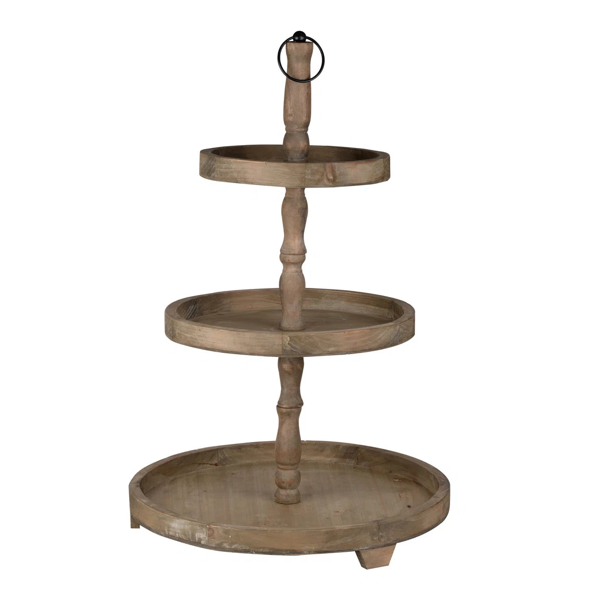 Weathered Brown Three-Tiered Round Serving Tray