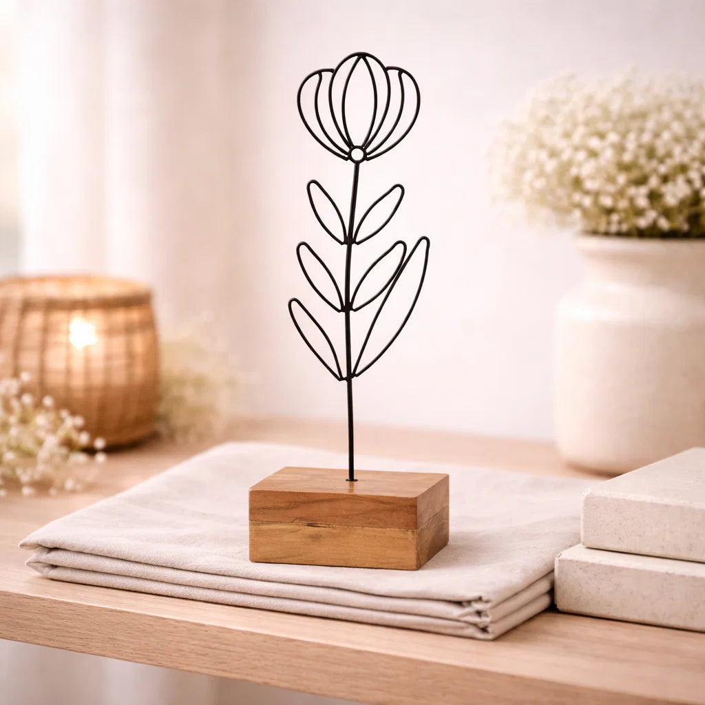 Wire Flower on Wood Base