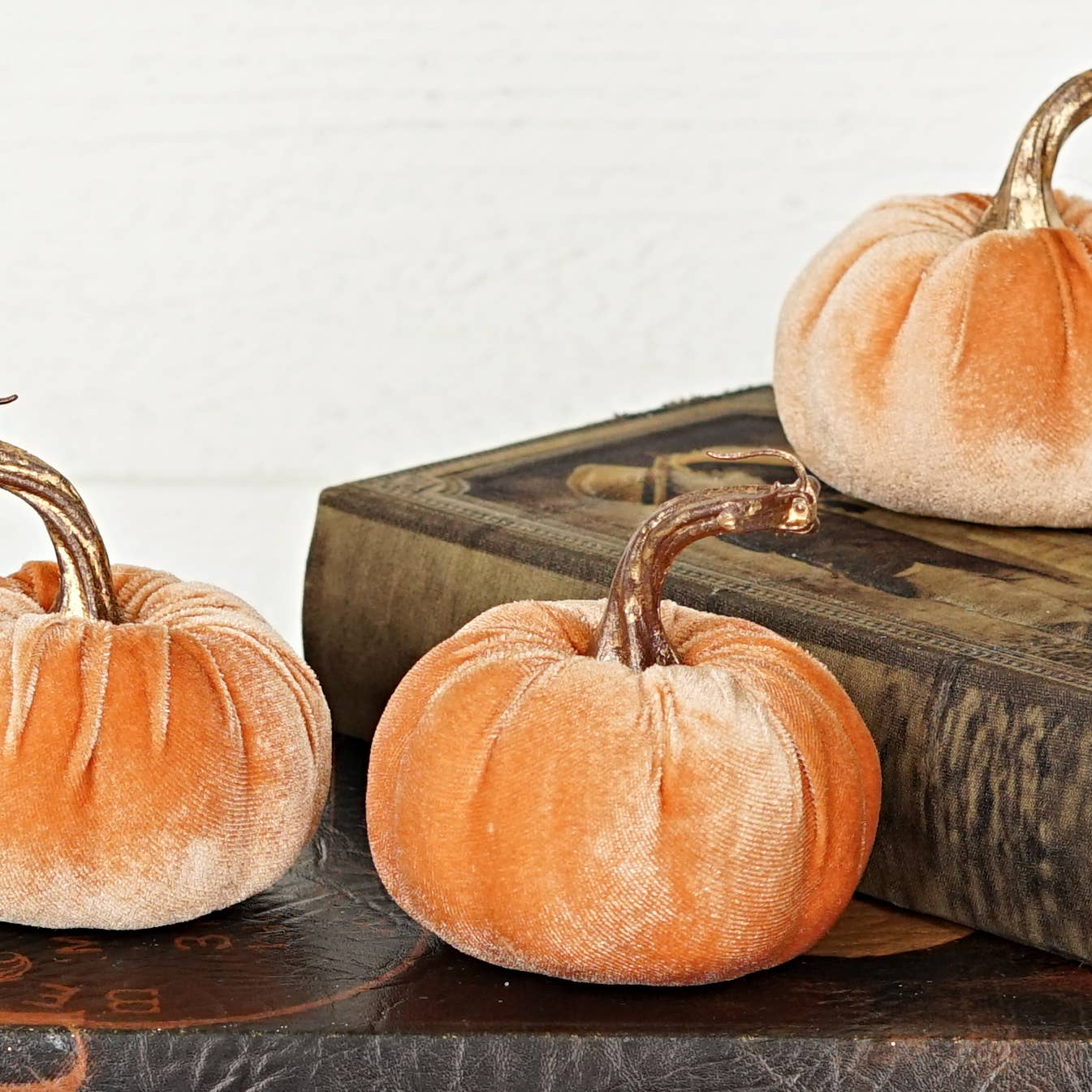 29432-4in Velvet Pumpkin w. Golden Stem-Peach