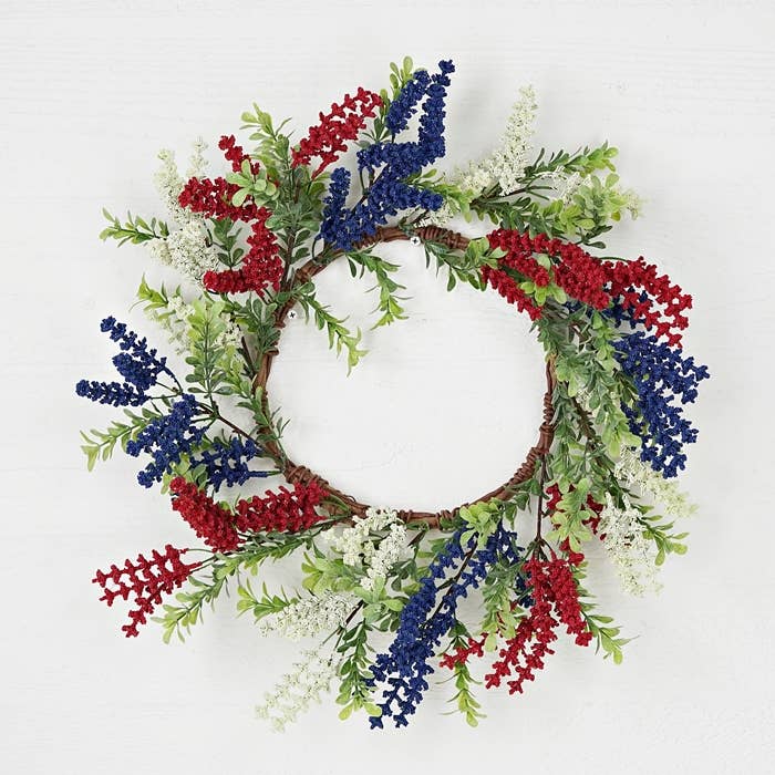 31210- 21in Wreath-Red White Blue Heather with Boxwood-