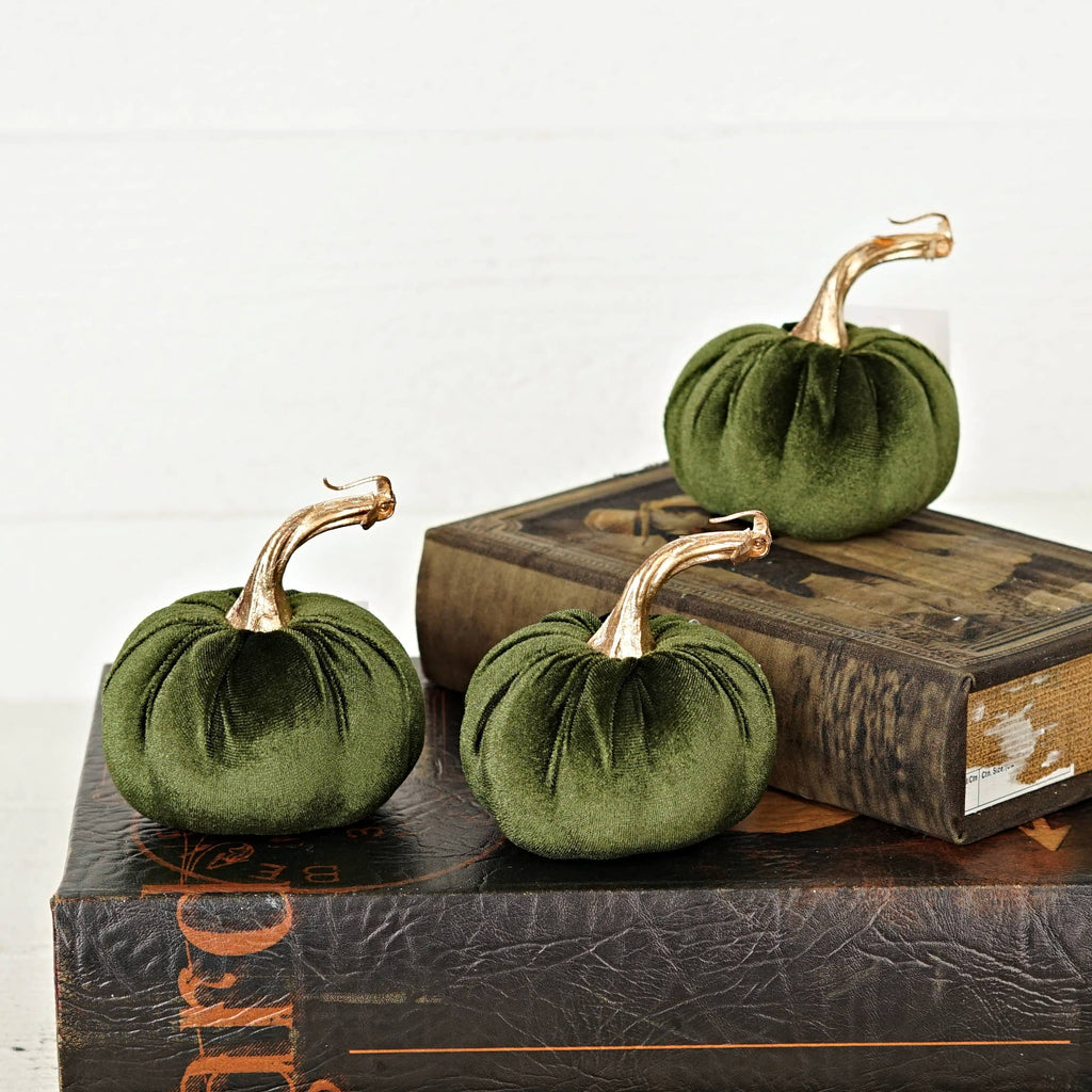 29435-4in velvet pumpkin w. golden stem-Green