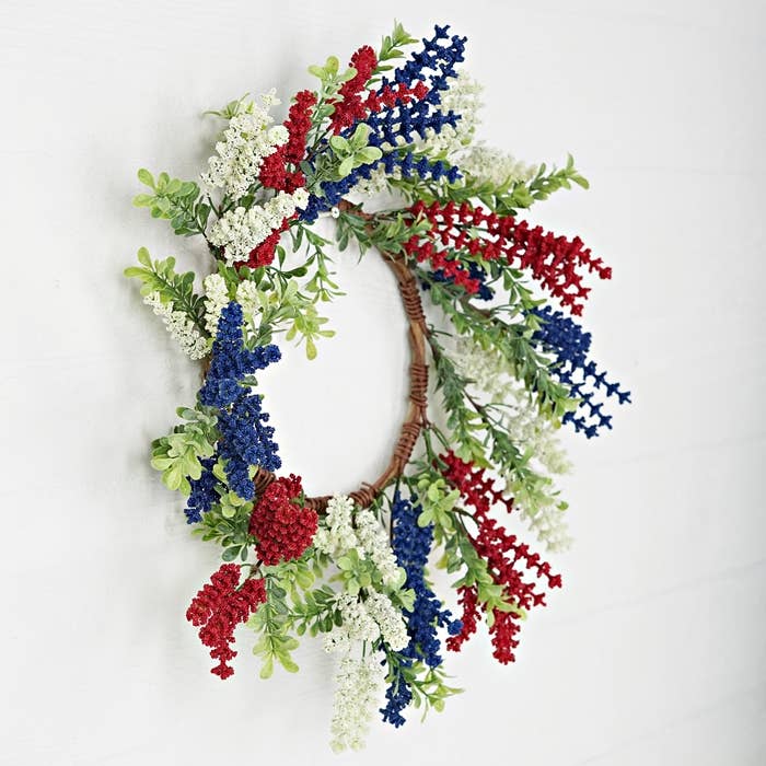 31210- 21in Wreath-Red White Blue Heather with Boxwood-