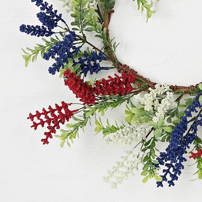 31210- 21in Wreath-Red White Blue Heather with Boxwood-
