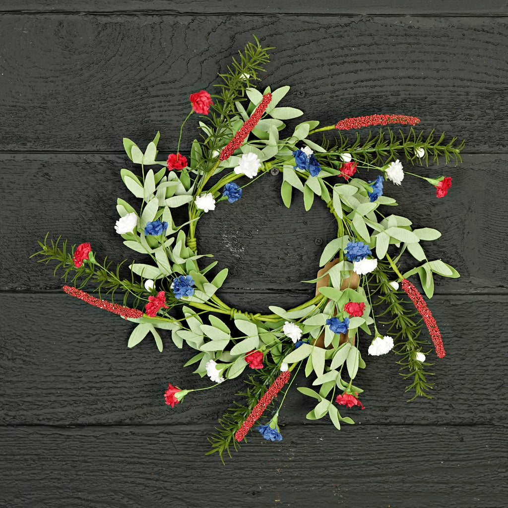 16in(5.5)Wreath-Red White Blue Carnation Blossom w. Heather