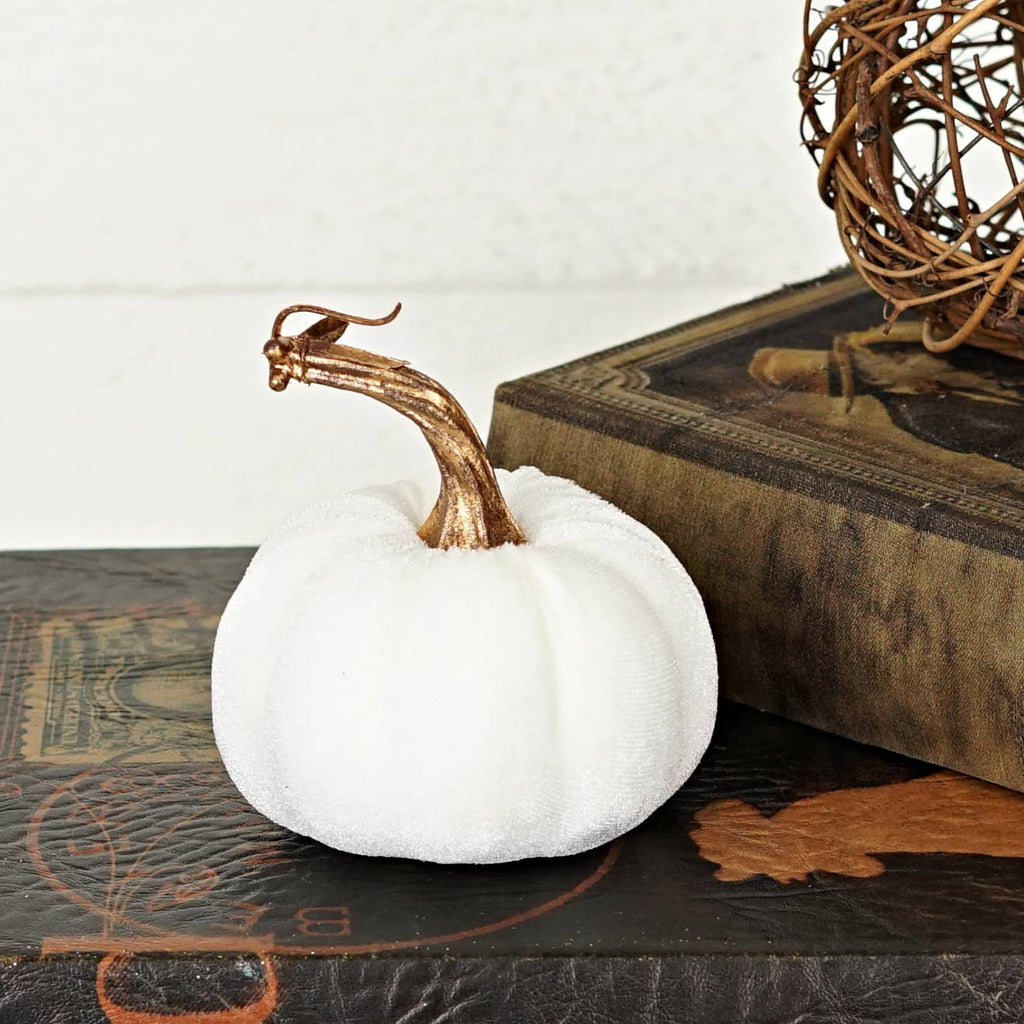 29436-4in velvet pumpkin w. golden stem-Cream